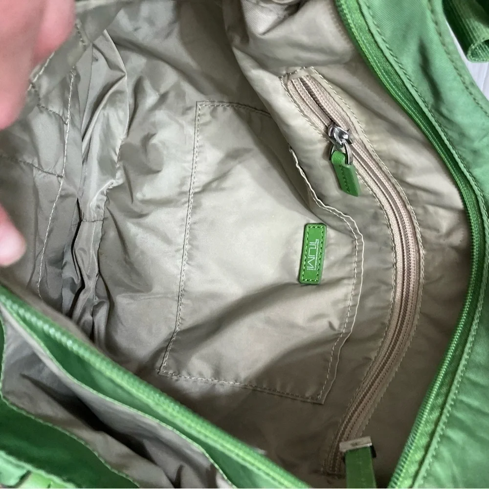 Tumi double pocket green nylon messenger bag